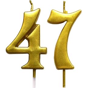 MAGJUCHE Gold 47th Birthday Numeral Candle, Number 47 Cake Topper Candles Party Decoration for Women or Men