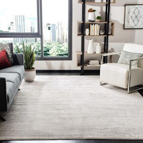 SAFAVIEH Adirondack Collection Area Rug - 6' Square, Ivory & Silver, Modern Ombre Design, Non-Shedding & Easy Care, Ideal for High Traffic Areas in Living Room, Bedroom (ADR113B)
