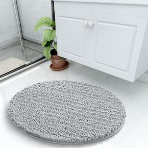 Arotive Luxury Round Chenille Bathroom Rug Mat, Extra Soft Thick Absorbent Shaggy Bath Rugs, Non-Slip Machine Wash Dry Plush Bath Mats for Bathroom, Shower, and Tub (24"x24", Light Grey)