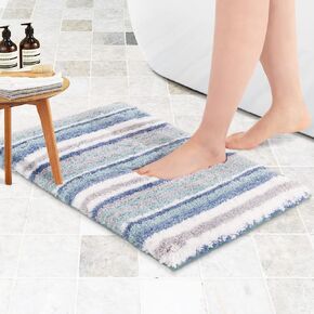 Carvapet Bathroom Rug Mat 24"x36" Soft Absorbent Fluffy Microfiber Bath Rugs Non-Slip Shaggy Bath Mats for Bath Sink, Tub and Shower Machine Wash Dry Bathroom Floor Mat Blue Grey White