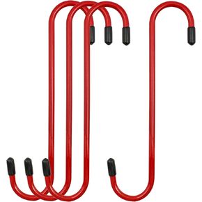 4LIFETIMELINES Red 7.68 inch 4 Pack Heavy Duty Long S Hooks for Hanging Lights, Garage Tools, Bird Feeder, Pots and Pans, Laundry Room, Garden, Indoor Outdoor Hooks