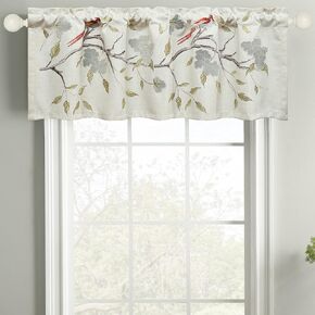 Leeva Orange Bird Embroidery Kitchen Valances for Windows, Linen Textured Curtains for Small Windows, Rod Pocket Private Short Curtain Drapery for Living Room, 1 Panel, 52 x 18 Inches