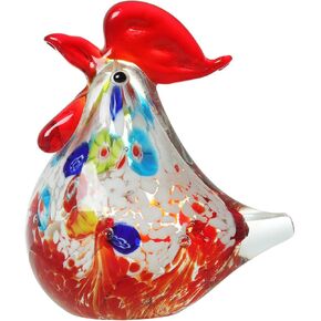 Glass Chicken Ornament Rooster Kitchen Decor for Home Blown Glass Figurines - Gifts for Chicken Lovers (Red)