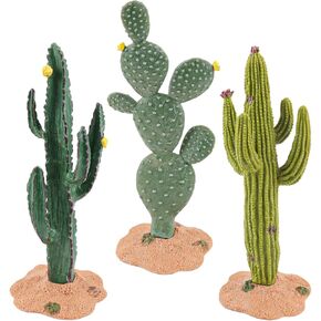 DOERDO 3 Pcs Resin Cactus Decor Simulation Cactus Plant Landscaping Decoration for Tortoise Lizard Gecko Bearded Dragon, 5.5x2 Inch