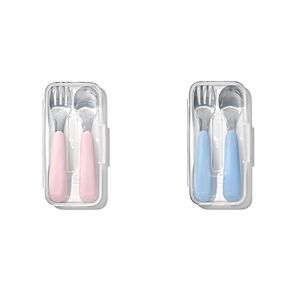 OXO Tot On-The-Go Fork and Spoon Set - Blossom & Navy Travel Utensils with Case, Stainless Steel Heads, Easy Grip Handles