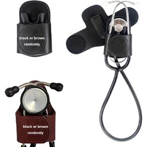 Leather Stethoscope Holder Clip Stethoscope Hip Holder with Clip On Waist Belt/Pocket/Bag to Protect from Loss Fit for Physicians/Nurses/EMT/Medical Nursing Students (Black/Brown Randomly 1pcs)