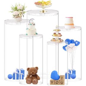 MODFUNS Cylinder Pedestal Stands for Party Clear Cylinder Stand 5 Pcs Plastic Pedestal Display Stand Plinth Pedestal Stand Dessert Plinth Pillars Round Cylinder Table for Party Reception Art Decor