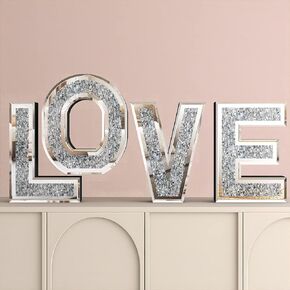 SHYFOY Love Letter Sign Living Room Decor, Mirrored Love Home Decoration for Tabletop & Wall-mount, Crystal Diamond Decorative Wall Mirrors Set for Wedding Centerpiece, Independent (4 PCS) in Kuwait