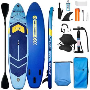 11'6"×34"×6" Extra Wide Inflatable Paddle Board, Stand Up Paddle Board for Fishing, Board with Seat, Dual Bungees, Camera Mount, Hand Pump, Strong Paddle, 10L Dry Bag, Leash
