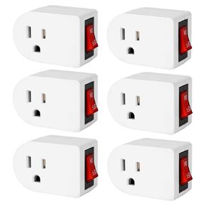 VSEER Grounded Outlet with ON Off Switch (2 Pack), Single Power Adapter Outlet Switch 15A 1875W/3 Prong Plug Switch in White, ETL Listed