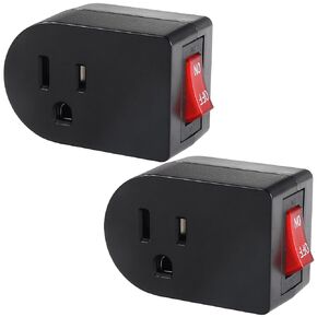 VSEER Grounded Outlet with ON Off Switch (2 Pack), Single Power Adapter Outlet Switch 15A 1875W/3 Prong Plug Switch in White, ETL Listed