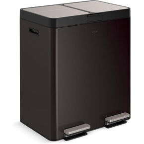 KOHLER K-23828-BST 82-Liter Stainless Steel Dual-bin Step Trash can, Black Stainless