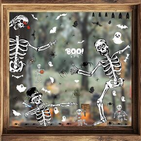 Halloween Window Decorations 80 Pcs Skeleton Halloween Window Decals 6 Sheets Doublesided Halloween Window Clings Ghost Spider Window Stickers for Halloween Decorations