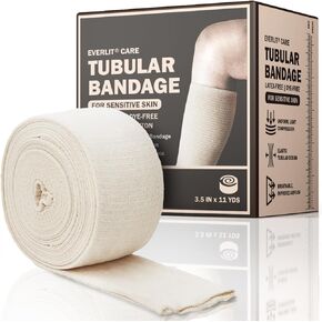 EVERLIT Organic Cotton Elasticated Tubular Bandage Latex-Free | Machine Washable Stockinette Moderate Compression for Arm, Knees, Legs, Joints | Sensitive Skin Tissue Support (Size D | 3" x 11 yd)