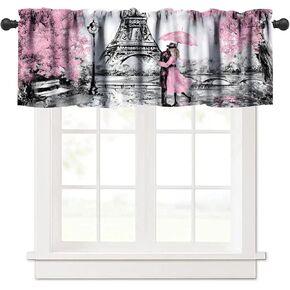 Paris Eiffel Tower Valance Curtain Embrace Pink Maple Rod Pocket Valance Window Treatments 1 Panel Short Curtains for Kitchen Farmhouse Living Room Bathroom Decor 54 x 18 in