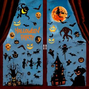 Halloween Window Decorations, Pumpkin Spider Bats Window Clings for Halloween Decorations, Halloween Window Decor for Home Decor/Indoor Party Decorations