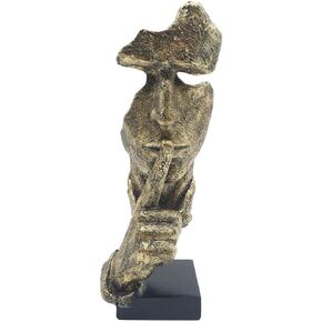 Silence Is Golden The-Thinker Statue - Abstract Handcraft Keep Silent Thinker Statue Model Face and Hand Sculpture(Gold)