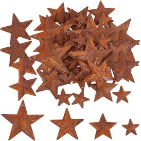 GORGECRAFT 48Pcs 4 Sizes 1-2.4 inch Christmas Rustic Metal Barn Star Vintage Primitive Rusty Stars with Holes Antique Country Retro Iron Star Ornaments for Independence Day Home Farmhouse Decor Party