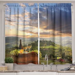 Ambesonne Winery Kitchen Curtains, Vineyard in Chianti Tuscany Italy Autumn Sunrise Dramatic Clouds, Window Drapes 2 Panel Set for Kitchen Cafe Decor, 55" X 39", Lime Green