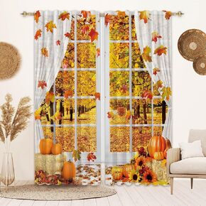 82''W x 84''L Autumn Forest Curtains Fall Pumpkin Harvest Window Curtains Decor for Home Kitchen Bedroom Living Room with Rod Pocket Window Drapes 2 Panels Set