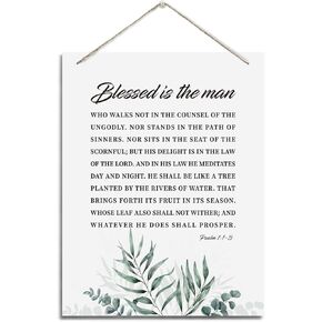 ديكور جدار ملهم، علامات خشبية معلقة زخرفية، فن ديكور الكتاب المقدس، علامة آية الكتاب المقدس، هدية مسيحية للأب الرجل، ديكور مكتب المنزل، مزمور 1: 1-3 علامة فنية جدارية - طوبى للرجل in Kuwait