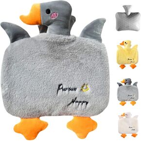 Cute Hot Water Bottle Fluffy White Duck Cover Hot Water Bag for Pain Relief Period Cramps Warm Compress Funny Hot Water Bag Hand Warmer Gift for Winter Birthday Gift Christmas Gift for Family Friend