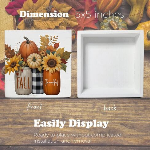 Fall Home Decor, Pumpkins Leaves Wooden Sign Decor Desk Sign Rustic Autumn Wooden Block Sign Rustic Home Shelf Wall Decoration in Kuwait