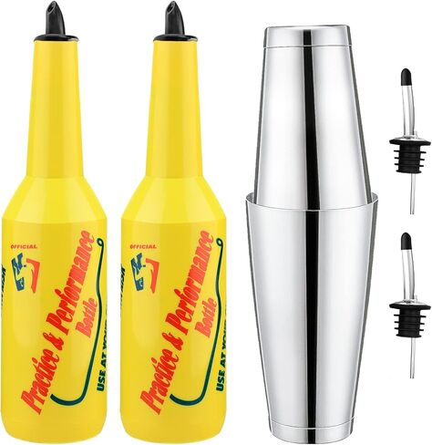SuproBarware Flair Bottle - Yellow Flair Bartender Kit 7pcs, 2 Flair Bottle 25oz/750ml, 1 Boston Shaker, Flair Bartender Practice & Performance Bottle in Saudi Arabia