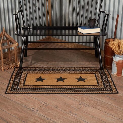 VHC Brands Farmhouse Primitive Jute Accent Rectangle Rug Stencil Stars w/ Floor Pad 27"x48" in Saudi Arabia