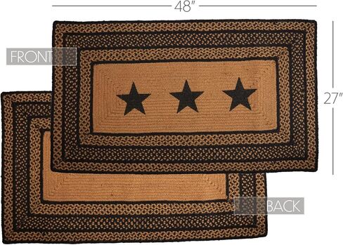 VHC Brands Farmhouse Primitive Jute Accent Rectangle Rug Stencil Stars w/ Floor Pad 27"x48" in Saudi Arabia