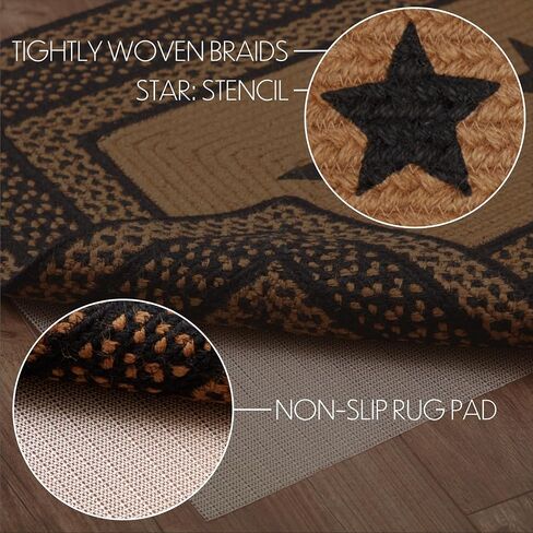 VHC Brands Farmhouse Primitive Jute Accent Rectangle Rug Stencil Stars w/ Floor Pad 27"x48" in Saudi Arabia