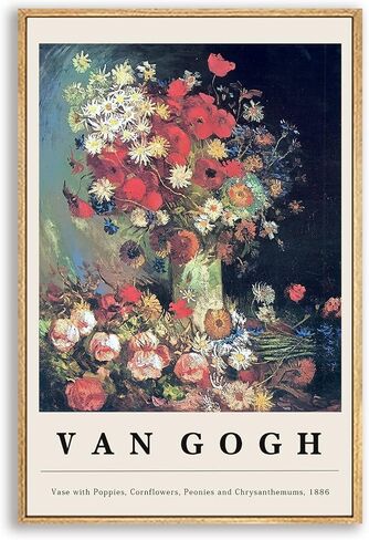 Vincent Van Gogh Framed Wall Art Print Butterflies And Poppies Flowers by Van Gogh Canvas Prints Painting Reproduction for Living Room Bedroom Kitchen Office Home Decor 12"x16" Natural Framed in Saudi Arabia