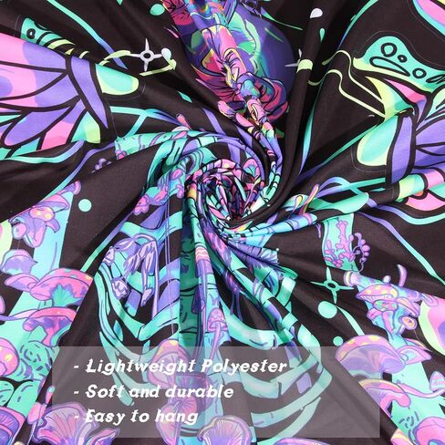 ARTHMOM Blacklight Skull Tapestry for Bedroom Aesthetic, Funny Butterfly Moon Halloween Wall Tapestry UV Reactive Mushroom Skeleton Flowers Tapestries Hanging for Home Decor (91"x71") in Saudi Arabia
