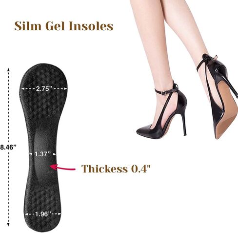 CB 2-Pairs Arch Support Insoles Soft Silicone Invisible Ultra-Slim Gel Inserts Liners Ball of Foot Dots Massage, 3/4 Length for Women Shoes High Heel Shoes 6-8.5, Black in Saudi Arabia