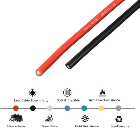 BNTECHGO 14 Gauge Silicone Wire 10 ft red and 10 ft Black Flexible 14 AWG Stranded Tinned Copper Wire in Kuwait