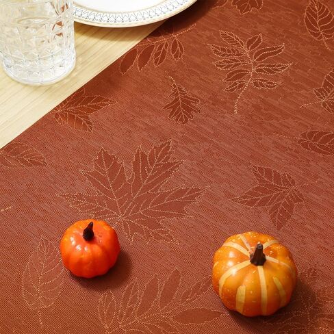 smiry Fall Table Runner, 13x72 Inch Autumn Leaves Damask Table Runner, Fabric Table Runner for Harvest Parties, and Thanksgiving Dinner, Rust in Kuwait