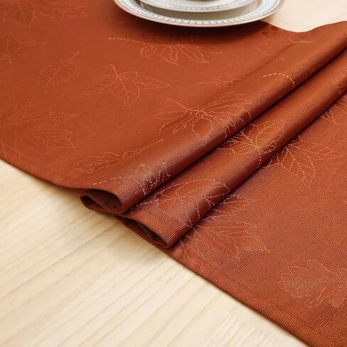smiry Fall Table Runner, 13x72 Inch Autumn Leaves Damask Table Runner, Fabric Table Runner for Harvest Parties, and Thanksgiving Dinner, Rust in Kuwait
