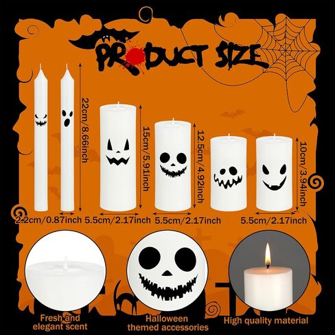 6 Pcs Halloween Ghost Candles White Spooky Candles Halloween Pillar Candles Ghost Decor Decorative Burning Candles for Halloween Party Dining Table Decorations in Saudi Arabia