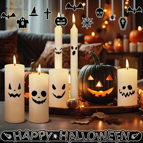 6 Pcs Halloween Ghost Candles White Spooky Candles Halloween Pillar Candles Ghost Decor Decorative Burning Candles for Halloween Party Dining Table Decorations in Saudi Arabia