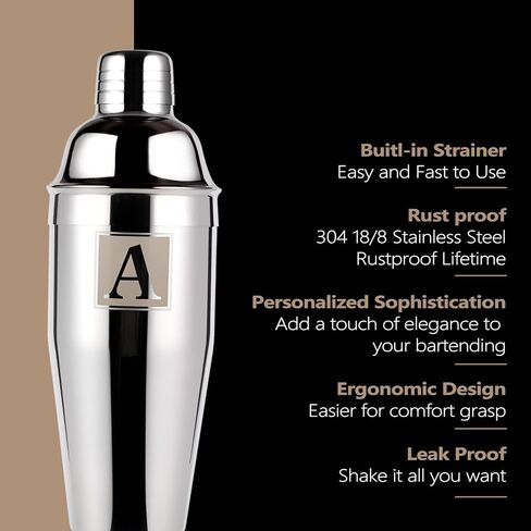 24oz Cocktail Shaker Set with 1 oz 2oz Jigger - Monogramm Initials Martini Shaker Set - 304 Stainless Steel Bar Shaker for Margarita,Mojito-Personalized Gift for Friend,Husband in Saudi Arabia