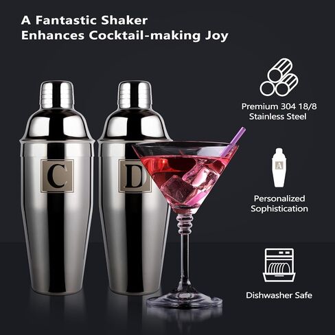 24oz Cocktail Shaker Set with 1 oz 2oz Jigger - Monogramm Initials Martini Shaker Set - 304 Stainless Steel Bar Shaker for Margarita,Mojito-Personalized Gift for Friend,Husband in Saudi Arabia