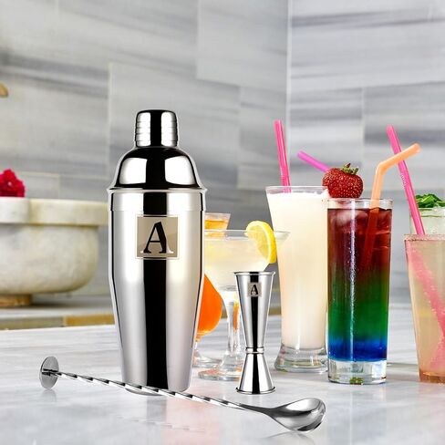 24oz Cocktail Shaker Set with 1 oz 2oz Jigger - Monogramm Initials Martini Shaker Set - 304 Stainless Steel Bar Shaker for Margarita,Mojito-Personalized Gift for Friend,Husband in Saudi Arabia