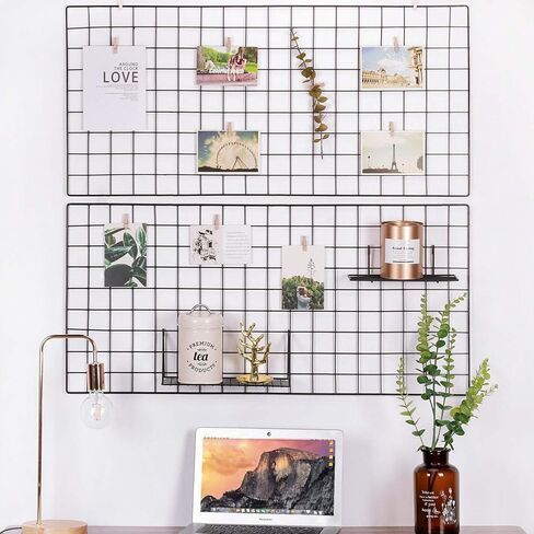 Yash Metal Wire Grid Panel, Display Organizer, Postcard, Wall Artwork Display for Home Office Living Room Dorm Room, Kitchen Storage Grid Wall, 37.4" X 17.7", Pack of 2 Pcs, Black in Saudi Arabia