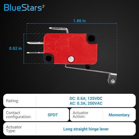 BlueStars Pack of 10 V-156-1C25 Micro Limit Switch Blade Momentary 250VAC/125VDC 15A Perfect for Arduino, Appliance and General Electrical Equipment Supplies in Saudi Arabia