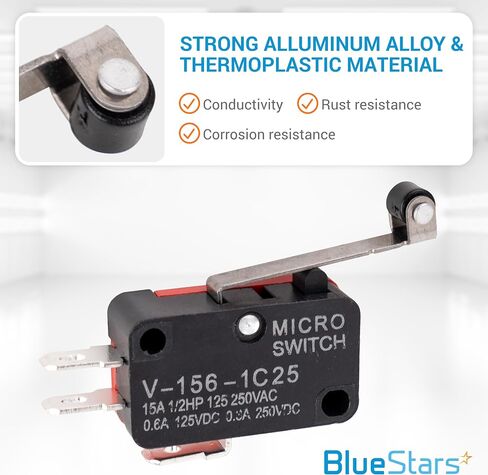 BlueStars Pack of 10 V-156-1C25 Micro Limit Switch Blade Momentary 250VAC/125VDC 15A Perfect for Arduino, Appliance and General Electrical Equipment Supplies in Saudi Arabia