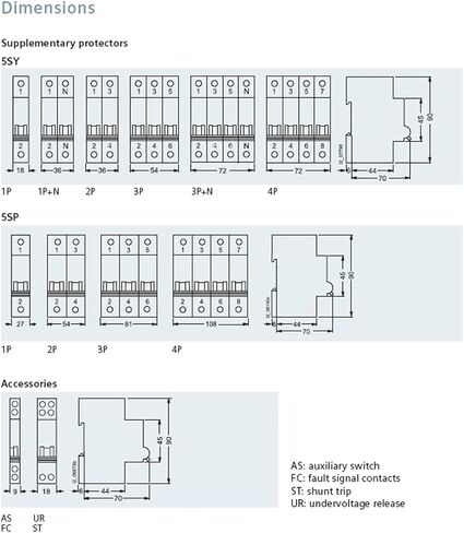 Siemens 5SY66257 Supplementary Protector, UL 1077 Rated, 3 Pole Breaker + Neutral, 25 Ampere Maximum, Tripping Characteristic C in Saudi Arabia