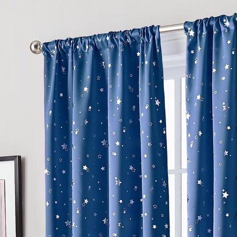 Curtainworks Starry Night Room Darkening Rod Pocket Window Curtain Single Panel, 84 in, Blue in Saudi Arabia