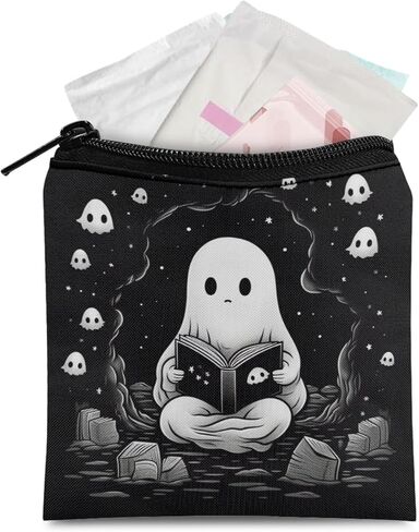 Xhuibop Cartoon Ghost Sanitary Napkin Storage Bag for Women Portable Sanitary Pad Bags Pouch with Zipper Soft Mini Cosmetic Bag for Purse First Period Gifts for Girls in Kuwait