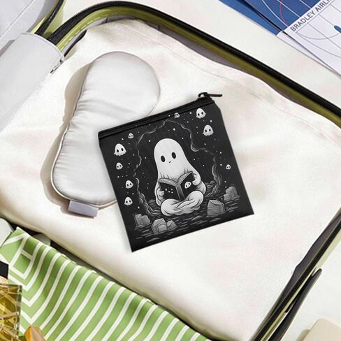 Xhuibop Cartoon Ghost Sanitary Napkin Storage Bag for Women Portable Sanitary Pad Bags Pouch with Zipper Soft Mini Cosmetic Bag for Purse First Period Gifts for Girls in Kuwait