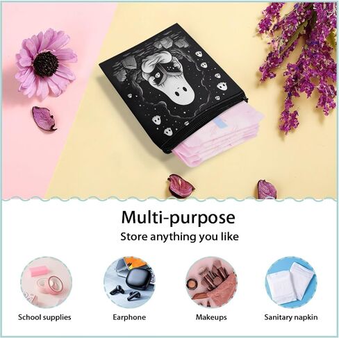 Xhuibop Cartoon Ghost Sanitary Napkin Storage Bag for Women Portable Sanitary Pad Bags Pouch with Zipper Soft Mini Cosmetic Bag for Purse First Period Gifts for Girls in Kuwait